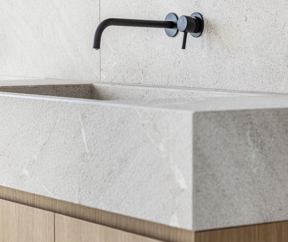 Fregadero de baño piedra natural marmol gris zarzi en mallorca